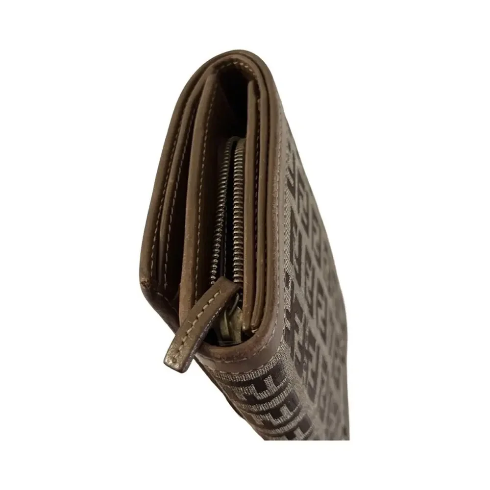 Fendi Zucchino Canvas Bifold Wallet FF Monogram Tan Brown Made in Italy Y2K